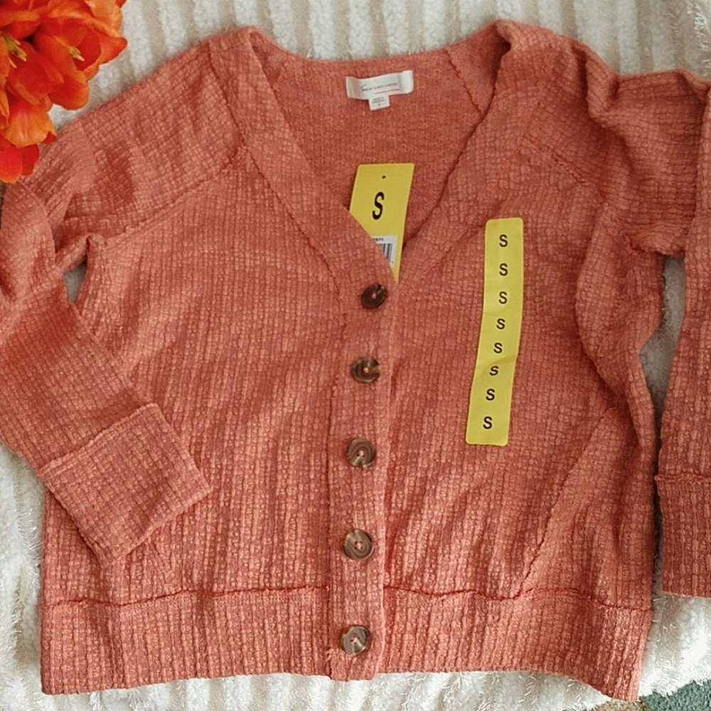 NEW Two by Vince Camuto Cardigan Sweater Slub Knit Pink Coral Textured Ladies S - Picture 6 of 11